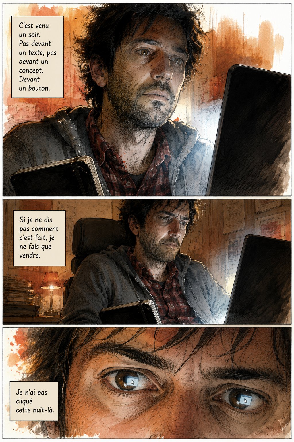 IA’m — planche 01 : Le déclic — un soir, devant un bouton