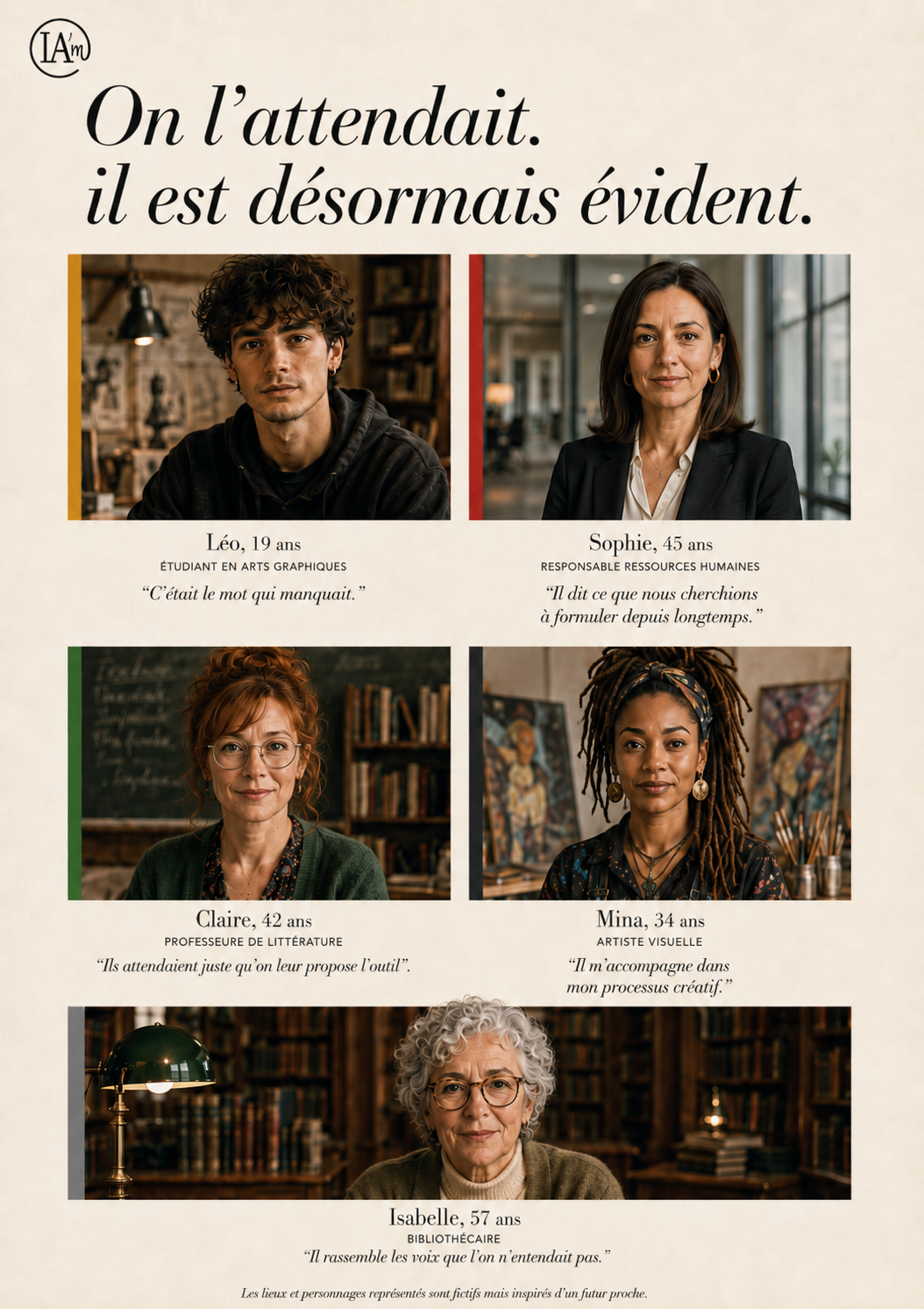 Cinq voix racontent l'adoption d'IA'm — étudiante, RH, enseignante, artiste, bibliothécaire